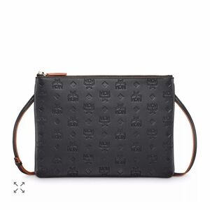 MCM Black Embossed Leather Messenger/crossbody Bag
